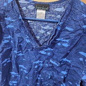 Cherokee Navy Shark Pattern Scrub Top
